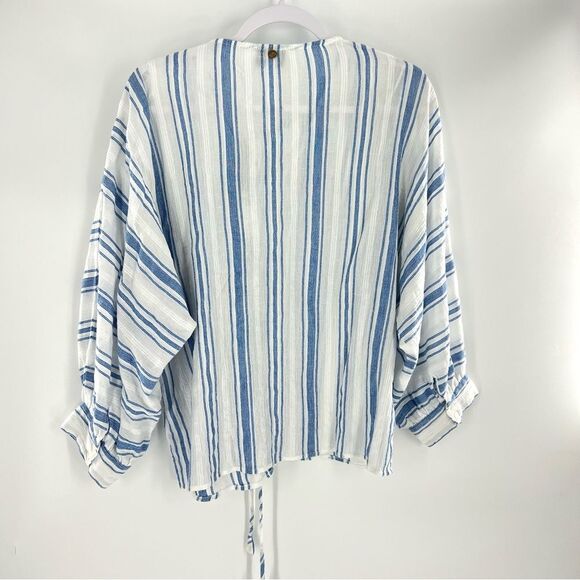 Antik Batik Serifos Ruffled Blue Striped Cotton Gauze Blouse Size L/42 - Picture 7 of 14